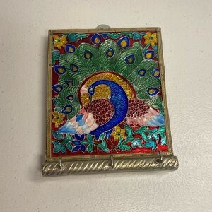 VTG Minakari Key Stand Wall Plaque Peacock Design India Enamel Minakari Art Boho